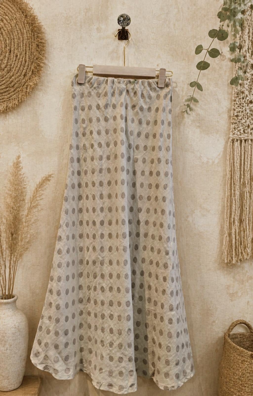 Beige Polkadot Linen Skirt